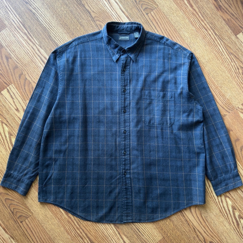 St. John's Bay Button Up Shirt Men's XL Blue Windowpane Plaid Vintage Preppy